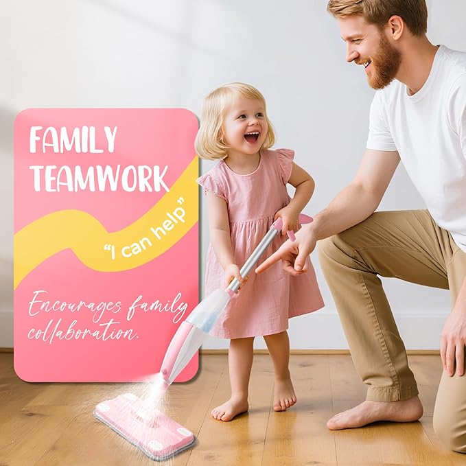 Pink Mini Spray Mop for Toddler-Girls Montessori Cleaning Toy That Real Spray - Image 4