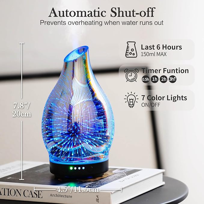 Porseme 150ml Essential Oil Diffuser Glass Color Changing Aroma Air Diffusers - Image 3