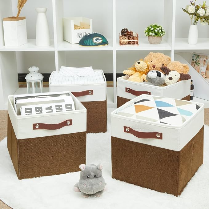 HNZIGE Fabric Cubes Storage Bins Set of 4, 11 x 11 Clothes Storage Cube Baskets - Image 7