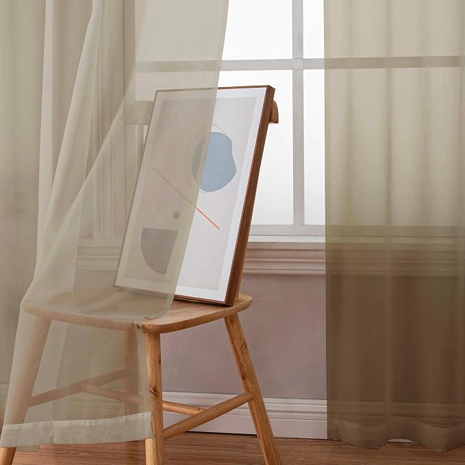 Chyhomenyc Taupe Sheer Curtains 84 Inches Long 2 Panels Set- Light Filtering - Image 9