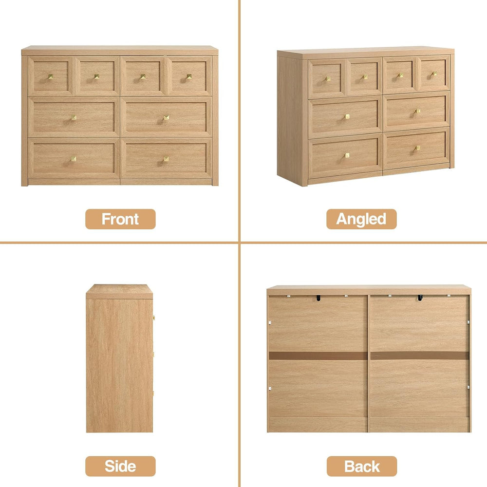 6 Drawers Dresser for Bedroom-46.5" Wide Wooden Chest of Drawers with La...