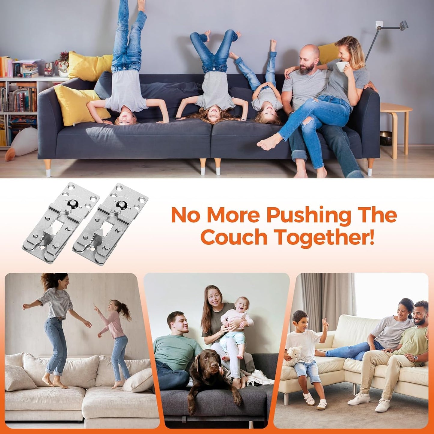 Sectional Couch Connectors, Thickened Interlocking Alligator Couch Connectors to Make Sectional Stay (2 Pack+20 Screws)