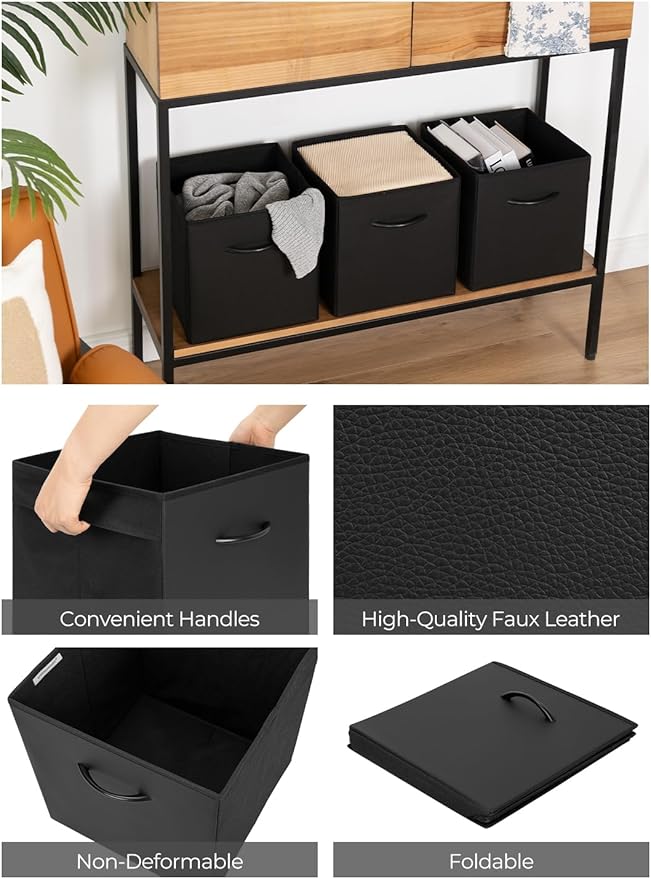 StorageWorks Black Storage Cubes, 11-inch Leather Bins - Image 3