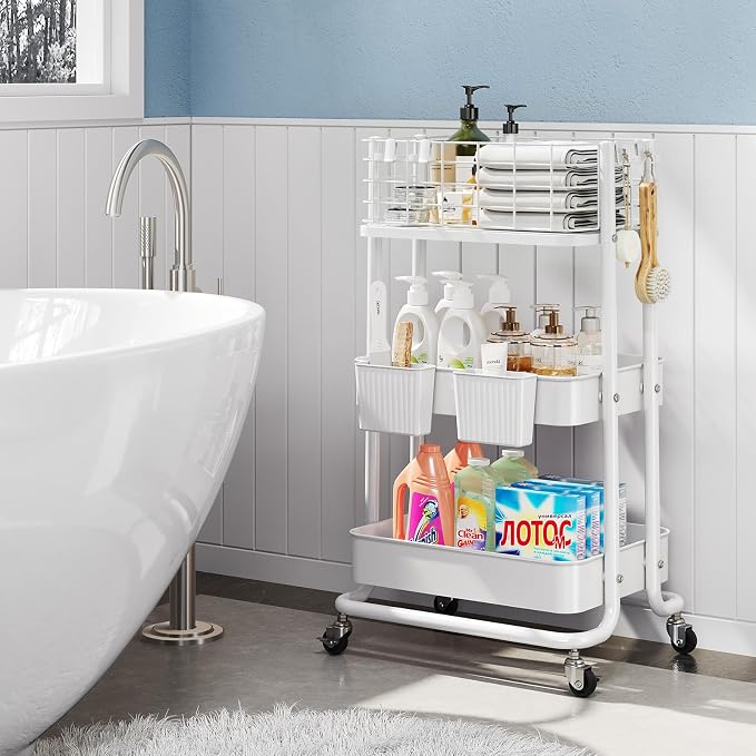 KINGRACK 3 Tier Rolling Cart, Metal Mobile Storage Shelf - Image 7