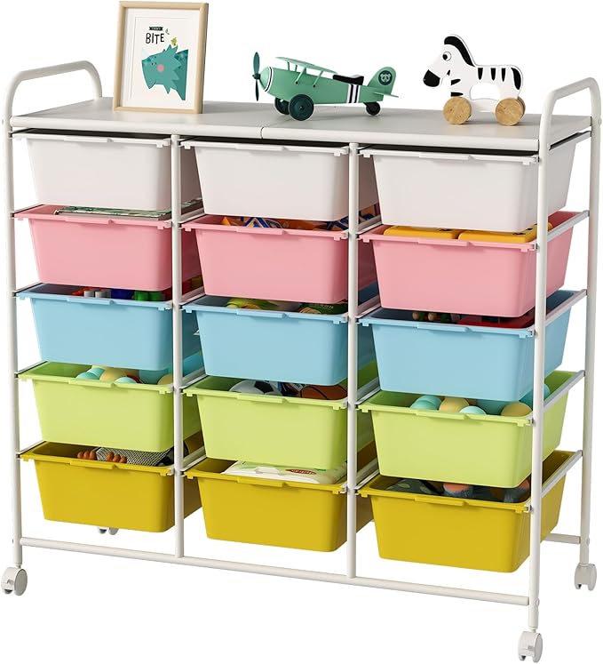 15 Drawers Rolling Cart With Wheels, Plastic Storage Drawer With Metal Frame by Ytaoka