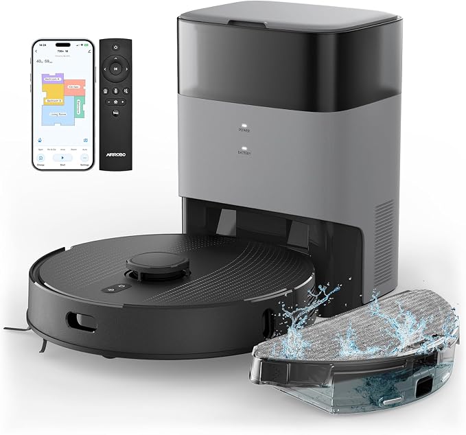 AIRROBO Robot Vacuum and Mop Combo, Self-Emptying, 60-Day Capacity, Home Mapping by AIRROBO