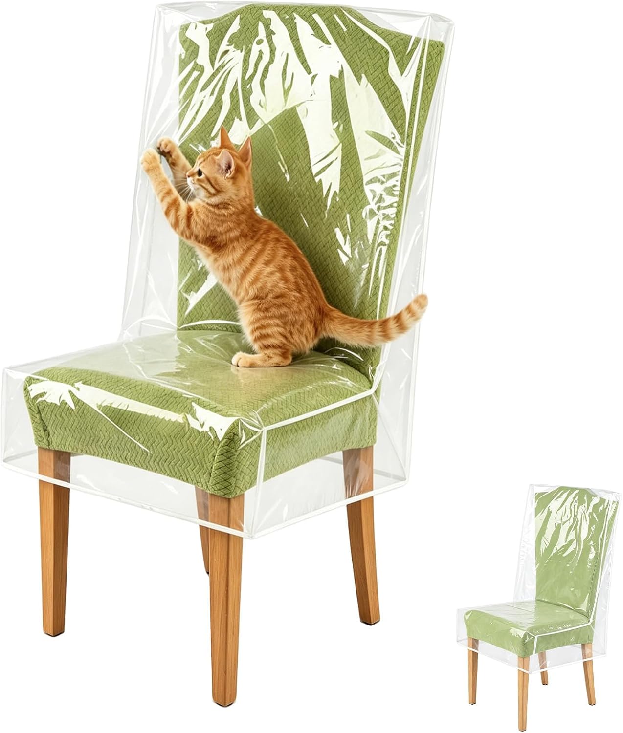 2Pcs Dining Chair Covers, Thicker PE Plastic Seat Covers for Kitchen Chairs, Cat Scratch Proof & Waterproof Protectors for Pet, Dust, Spills (Fits Seat 21" W x 18" D)