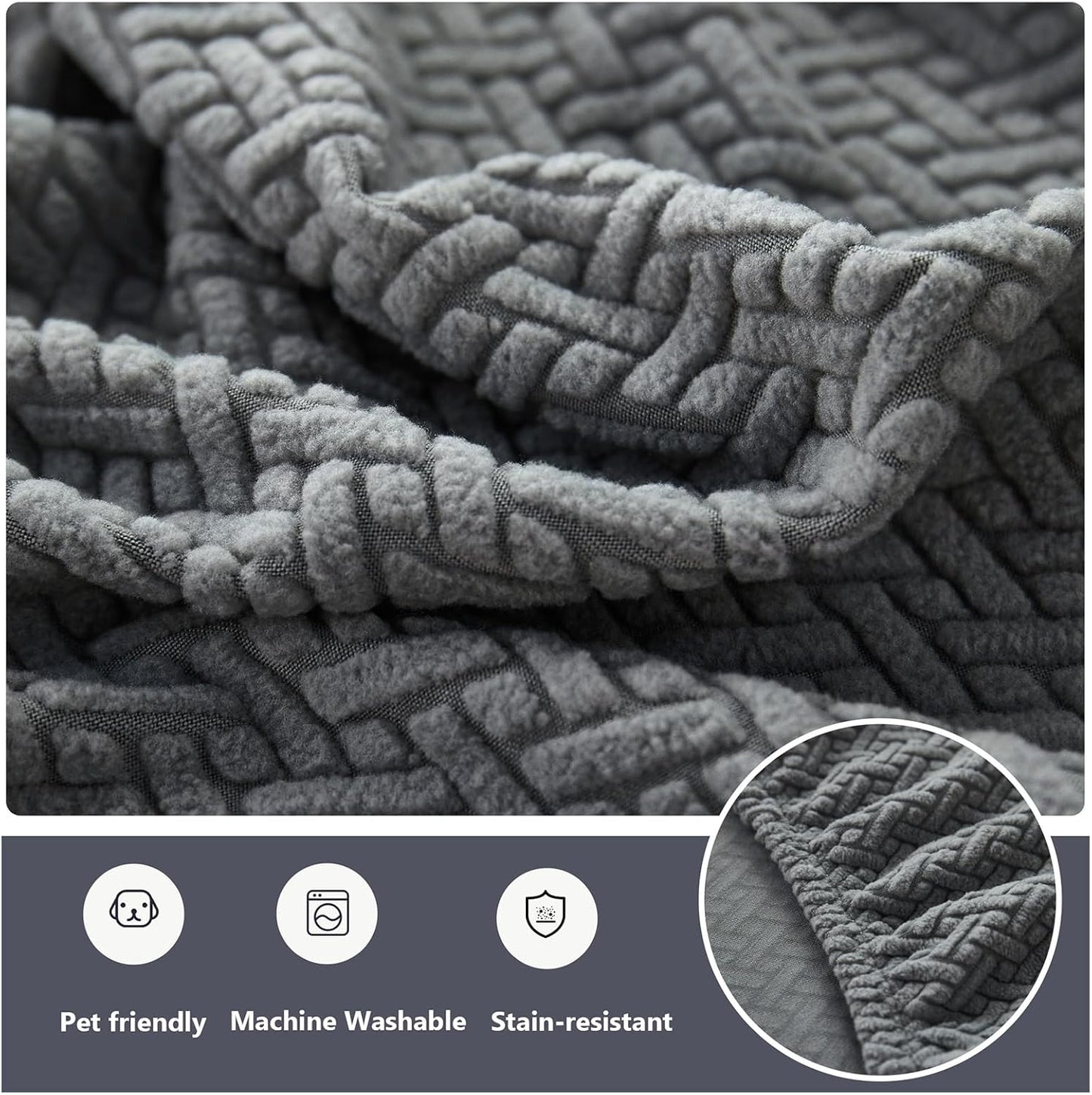 Yoovat Couch Cushion Covers for Sofa Couch Covers Wear-Resistant Universal Sofa Cover Washable Stretch for Sectional Slipcovers (Texture-Gray,Large Single Seat Cover)