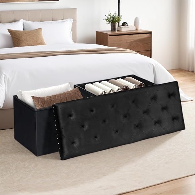 Velvet Storage Ottoman Bench, 43.3" Folding Ottoman - Image 4