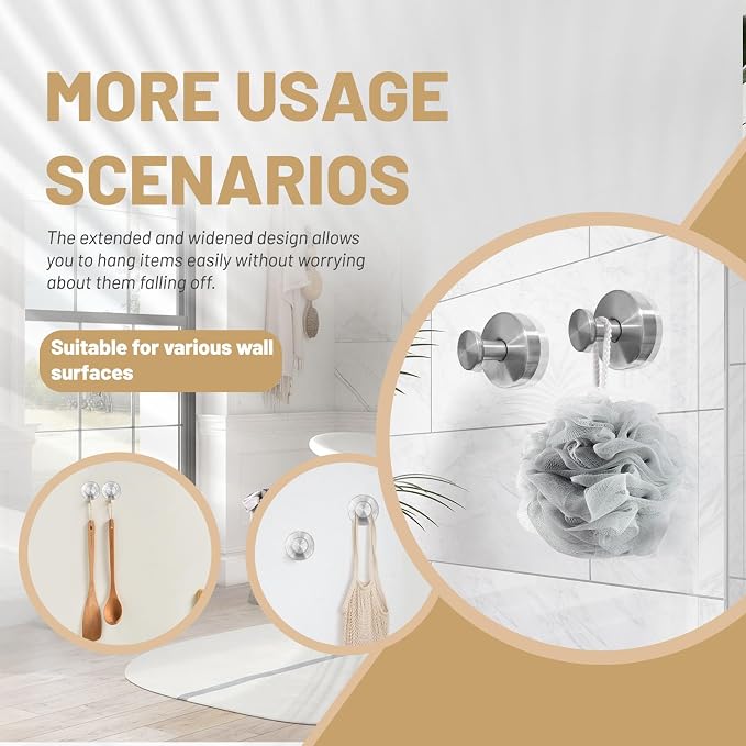 4 Pcs Suction Cup Hooks for Shower，Removable Hooks，Towel Hook，Suction Hook for - Image 4