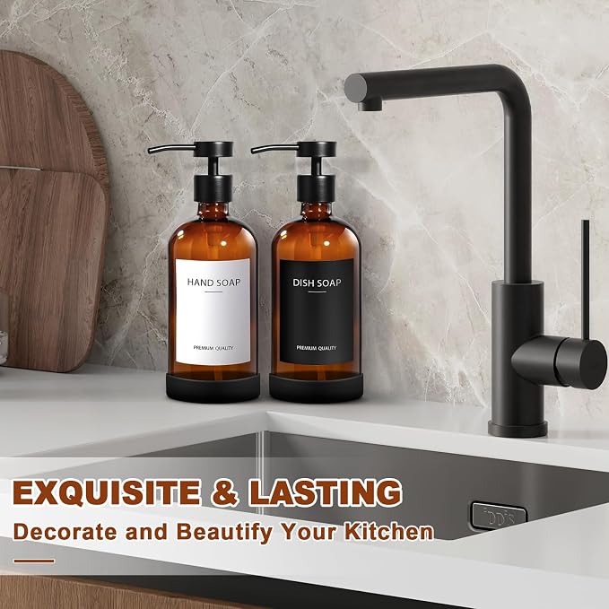 Amber Glass Soap Dispenser 2 Pack, Hand Soap Dispenser Bathroom - Image 6