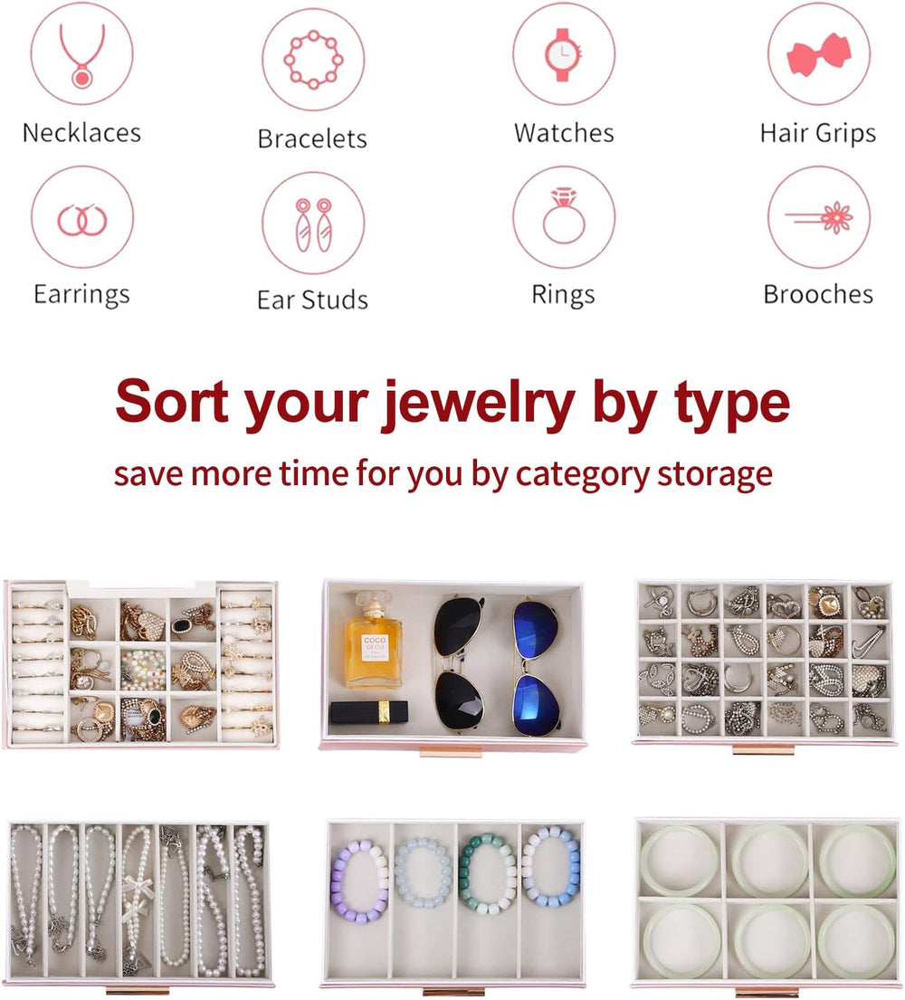 BOOVO Jewelry Boxes for Women, White and Black 6 Layer Large Jewelry Box for ...