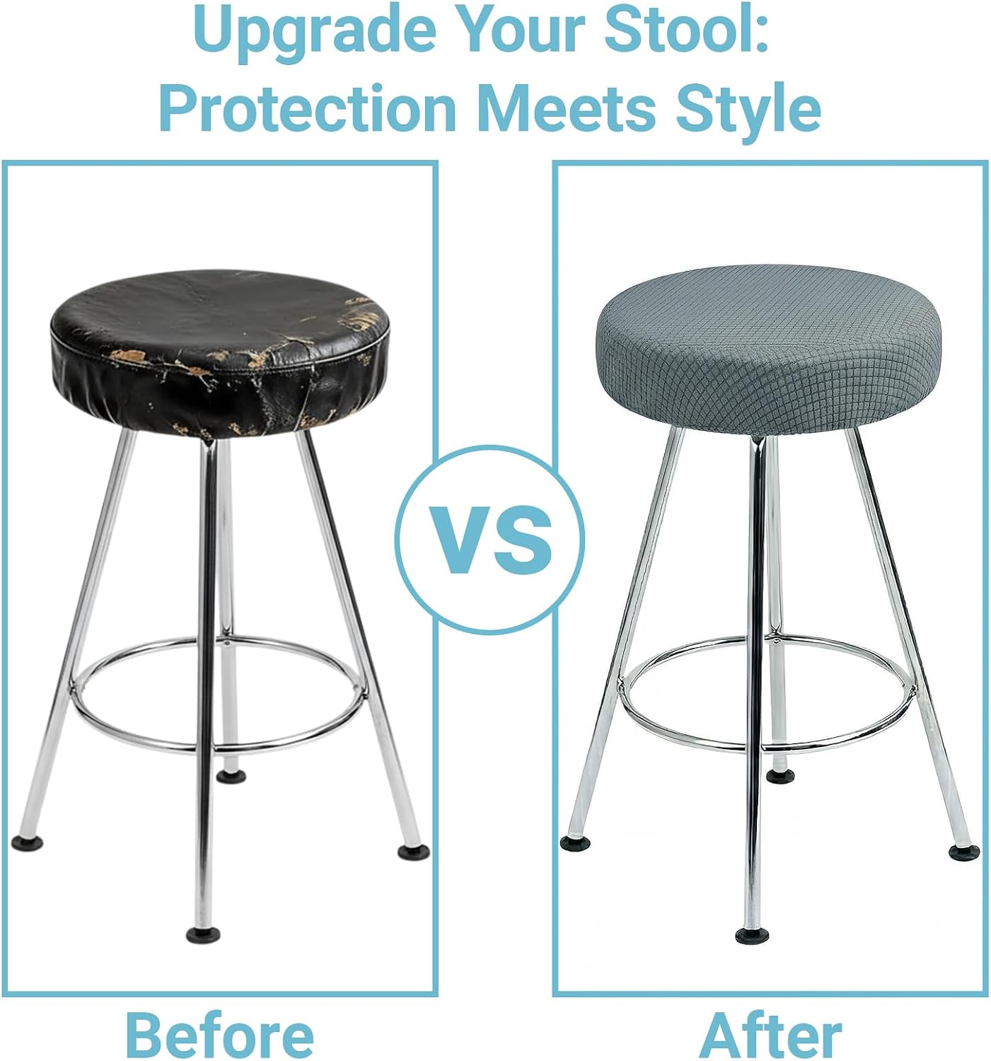 2 Pcs Bar Stool Covers, 100% Polyester Dark Gray Elastic Stool Covers Round, Fit for Dia 11-14 Inch Stool Cushion Round, Washable Dustproof Seat Cushion Slipcover for Bar Kitchen Living Room