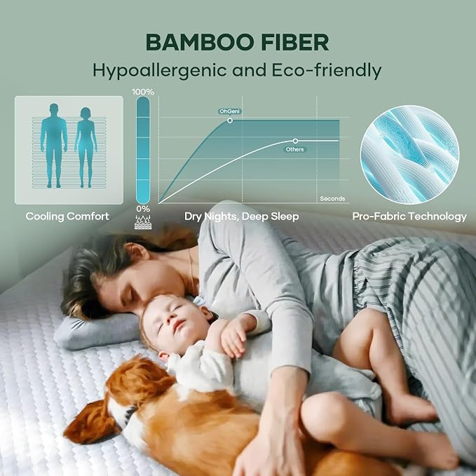 OhGeni 100% Waterproof Mattress Protector, Full Size Mattress Pad, Fits 6"-20" - Image 4