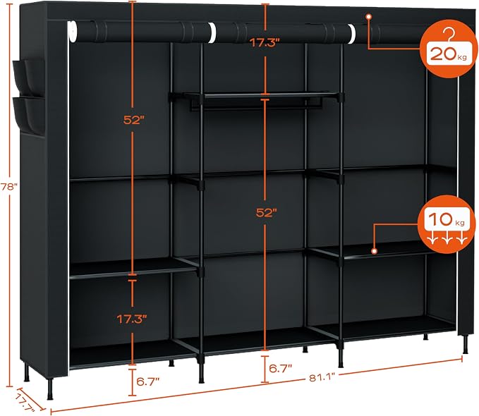 Portable Closet, 81.1 Inch Extra Large Capacity Wardrobe Closet