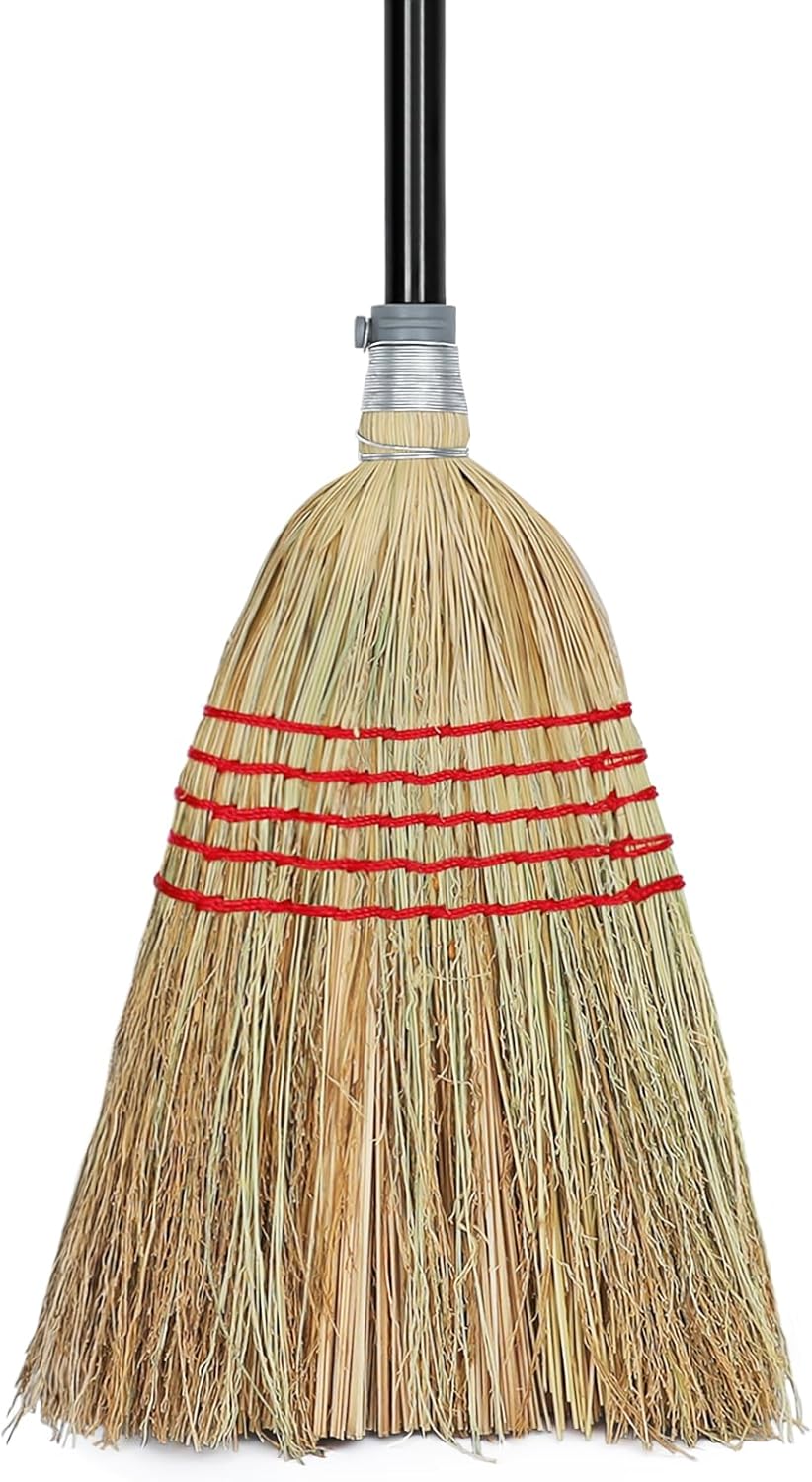 Corn Broom Outdoor, Household Indoor and Outdoor Broom Suitable for Sweeping Gravel, Fallen Leaves and Sand on Yard, Garage, Lawn, Stone Path and Concrete Floor
