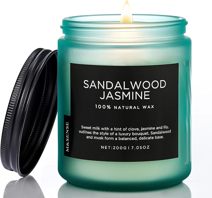 M&SENSE Sandalwood Jasmine Scented Candles, Natural Soy Wax Best Smelling by MSENSE