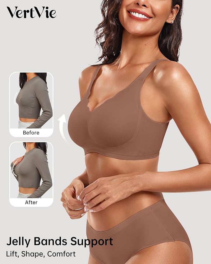 Vertvie Womens Seamless Bras No Underwire Supportive Wireless Push Up Full - Image 2