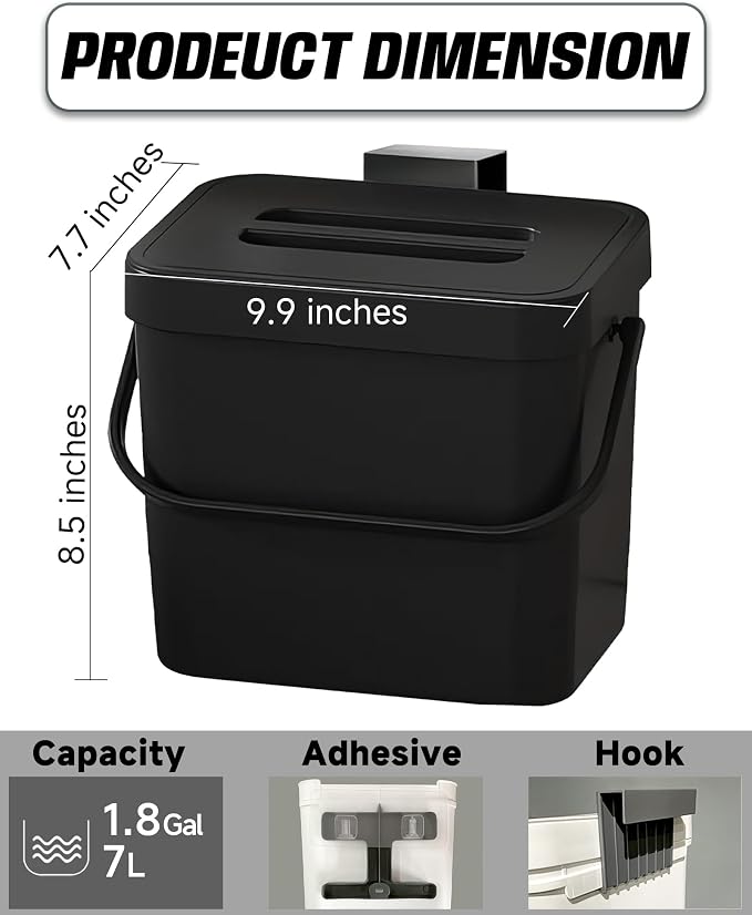 Countertop Compost Bin Kitchen, 1.8 Gallons Hanging Trash Can - Image 2