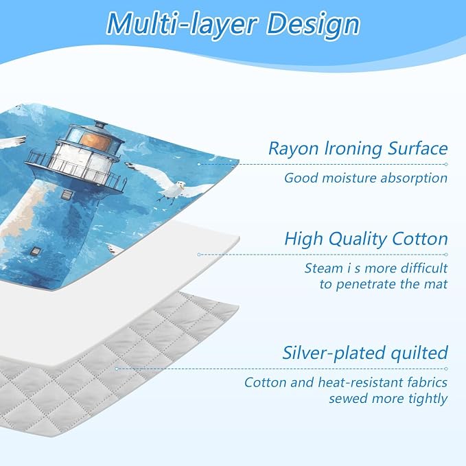 Watercolor Blue Lighthouses and Seagulls Ironing Mat Thickened Ironing Blanket - Image 4