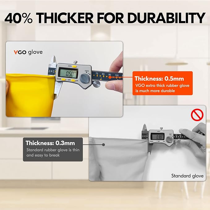 Vgo... 1-Pair Reusable Household Gloves, Rubber Dishwashing gloves, Extra - Image 2