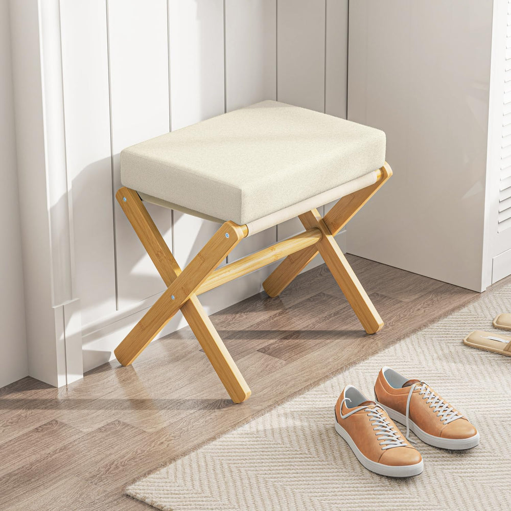BAMBOOHOMIE Foldable Foot Stool Ottoman, Modern Foot Rest with Bamboo X Legs ...