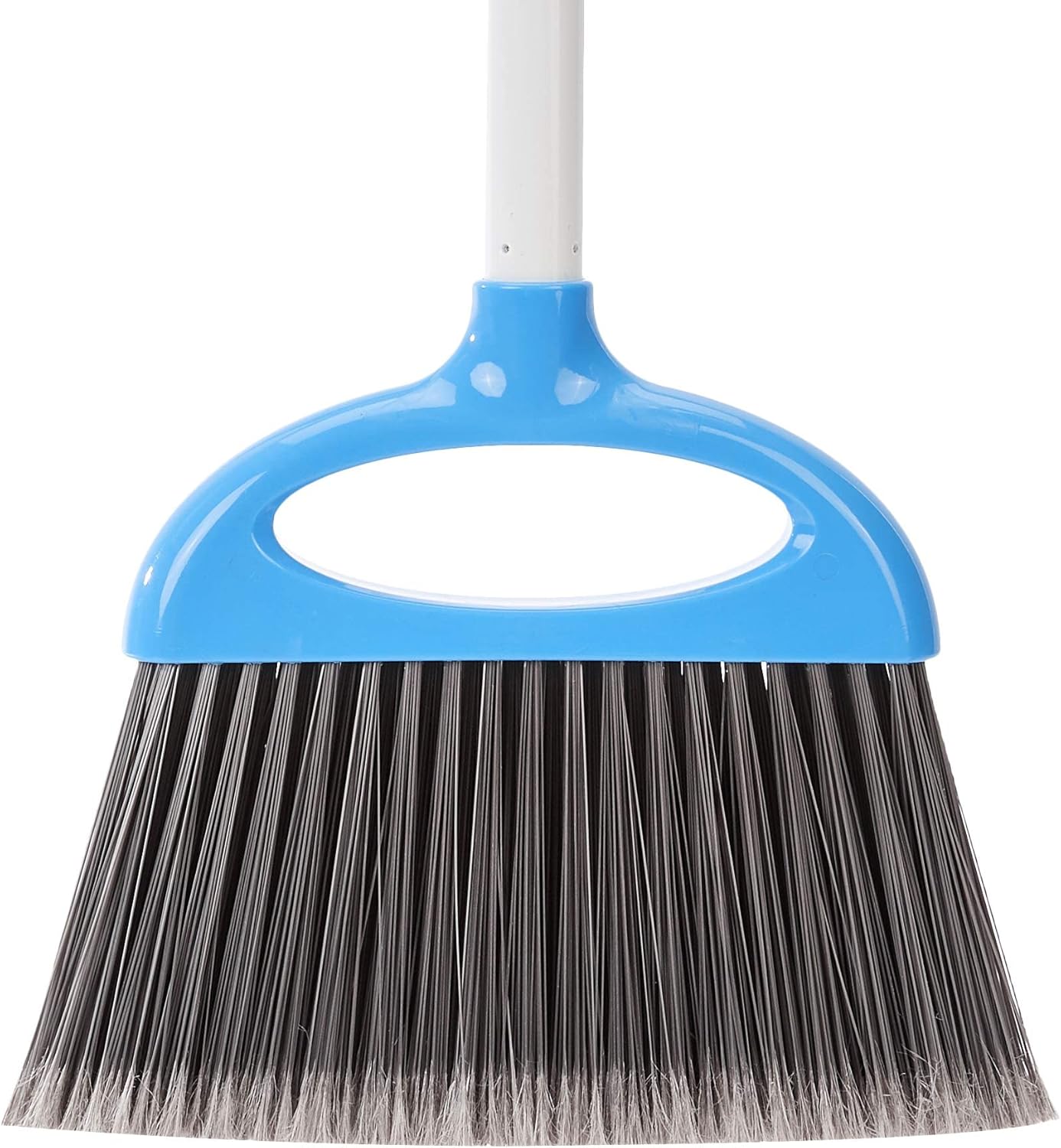 Amazon Basics Dustpan Broom Set with Adjustable Long Handle, Easy to Assemble, Blue and White