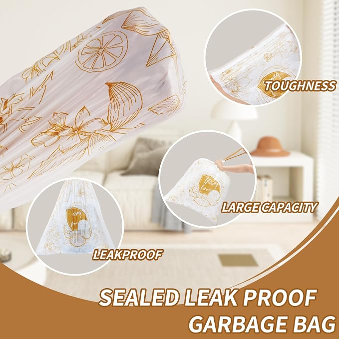 VOK 13 Gallon Trash Bags with Lemon Print & Drawstring, Tear-Resistant Tall - Image 5