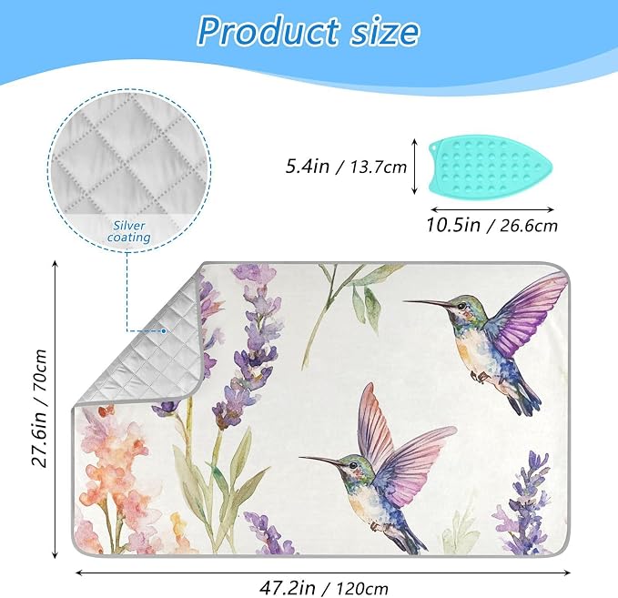 Lavender Flower Hummingbird White Ironing Mat - Image 2