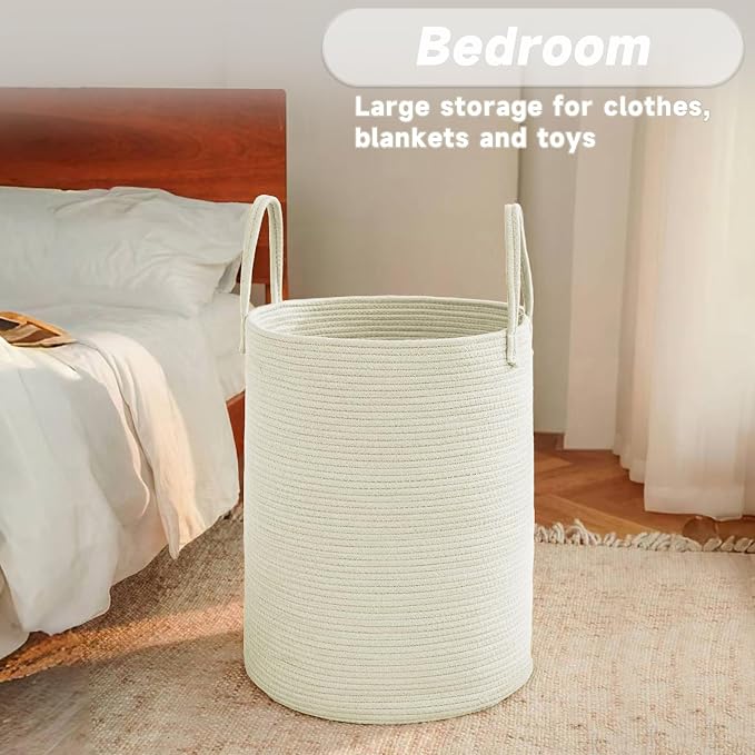 Large Woven Laundry Basket Hamper, 100L Cotton Rope Storage Bin - Image 4