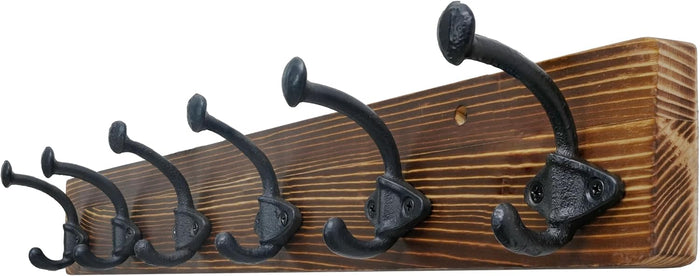 WEBI Rustic Coat Rack Wall Mount,24" Long 6 Cast Iron Coat Hooks Wall Mounted,Heavy Duty Farmhouse Wood Coat Hanger Wall Antique Vintage Hooks for Hanging Jacket,Clothes,Backpack,Brown