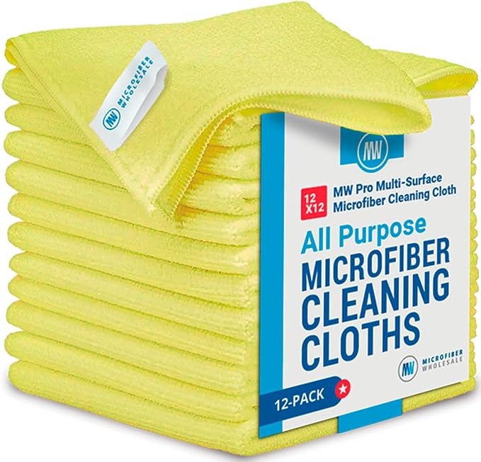 12" x 12" MW Pro Multi-Surface Microfiber Cleaning Cloths | Yellow by MicrofiberWholesale