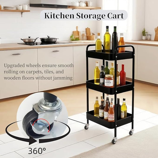 3 Tier Rolling Storage Cart for Kitchen Storage & Laundry Room Organization - Image 2