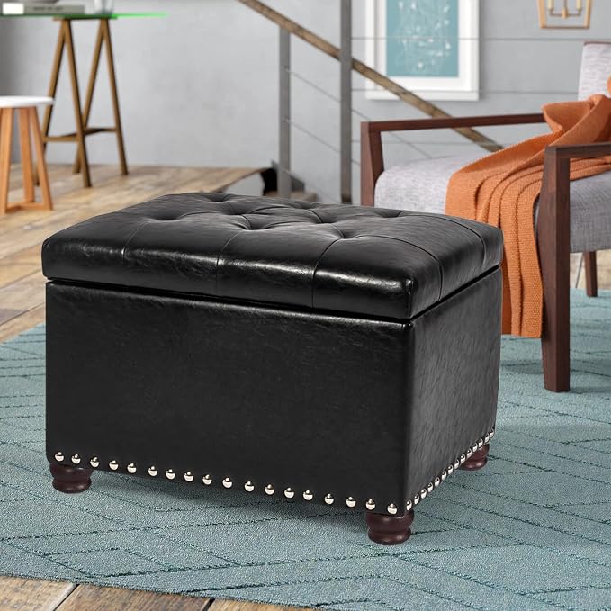 Joveco Leather Storage Ottoman, - Image 4