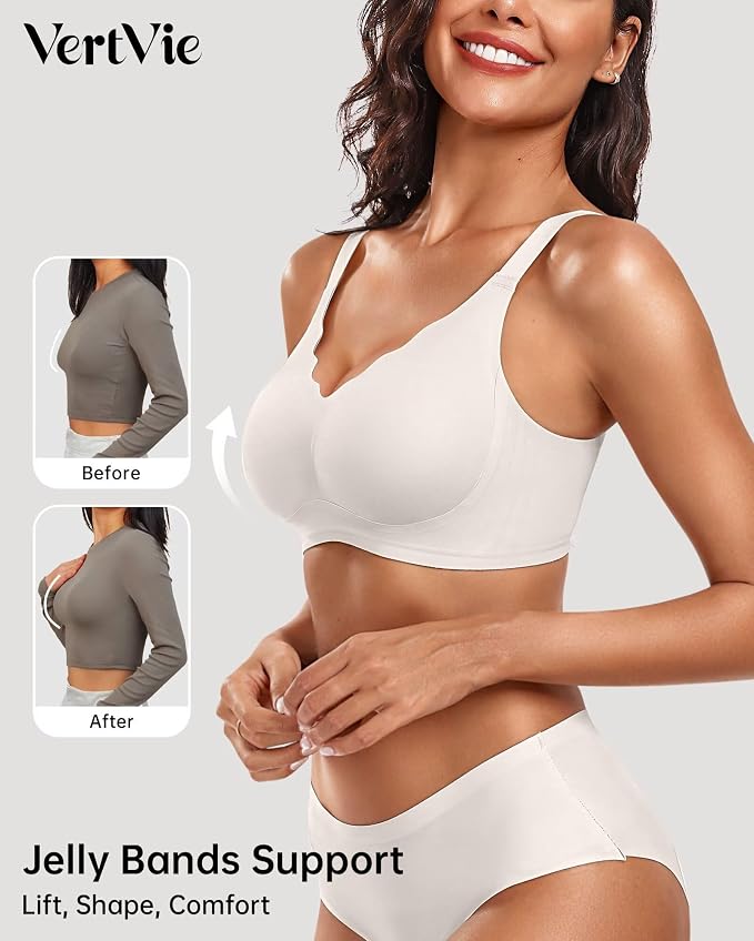 Vertvie Womens Seamless Bras No Underwire Supportive Wireless Push Up Full - Image 2
