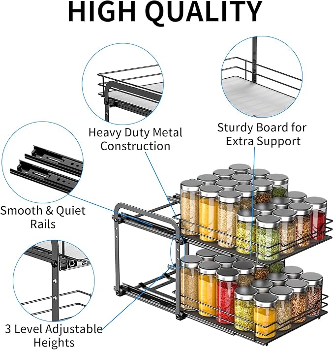 RCHYFEED Spice Rack Organizer for Cabinet, 2 Tier Pull Out Spice Racks for - Image 3