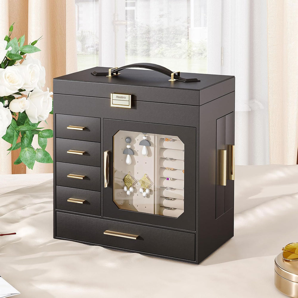 HOOBRO Jewelry Box with Mirror, 6-Layer Jewelry Organizer Box, Glass Window