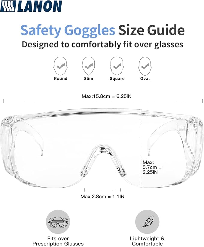 LANON 3 Pack Safety Glasses Over Eyeglasses, ANSI Z87.1 Standard, Anti-Fog & - Image 7