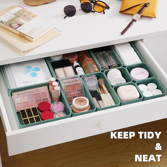 11-Piece Stackable Drawer Organizer Set, Stationery, Utensils in Bathroom - Image 3