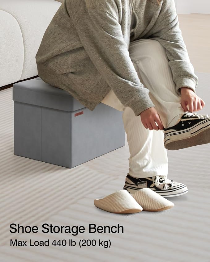 Folding Storage Ottoman, Velvet Storage Bench, Foot Stool, - Image 4