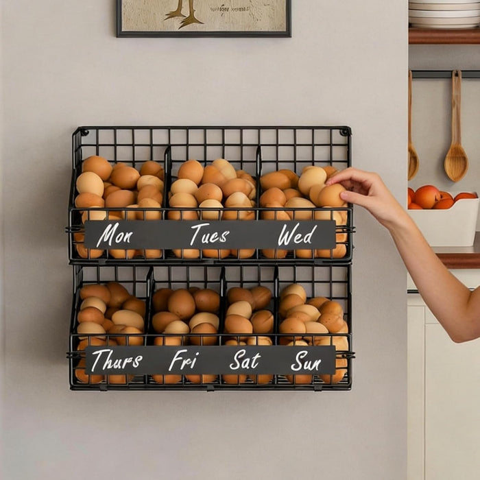 Egg Holder Countertop,Metal Egg Rack with Adjustable Dividers & DIY Labels