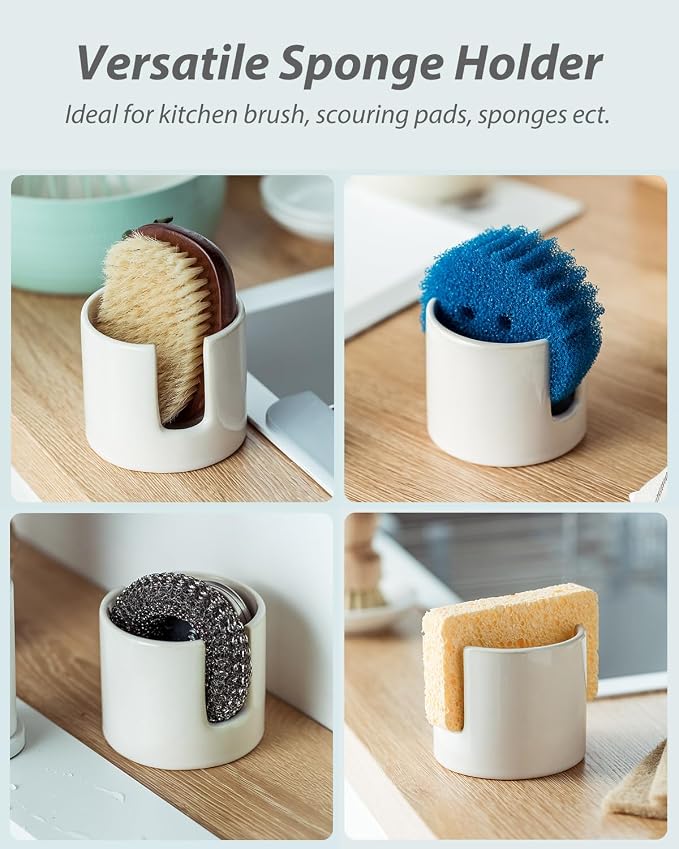 Sponge Holder for Kitchen Sink, Ceramic Dish Sponge Drying Caddy Scrubby Daddy - Image 4