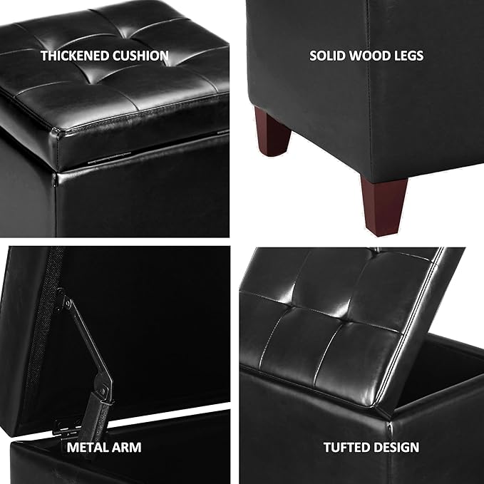 Adeco Storage Ottoman Foot Rest Stool, Leather Ottoman Footstool - Image 4