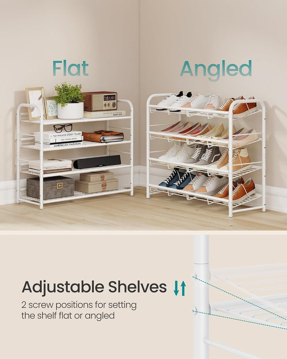 SONGMICS 4-Tier Stackable Metal Shoe Rack, Holds Up to 16 Pairs of Shoes