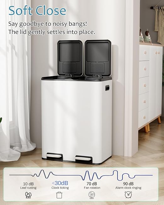 16 Gal Dual Trash Can, Stainless Steel Kitchen Garbage Bin, Recycle Dustbin - Image 3