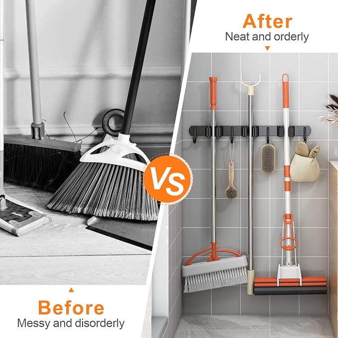 Mop and Broom Holder Wall Mount, Upgraded Broom Organizer Wall Mount, Stainless - Image 3