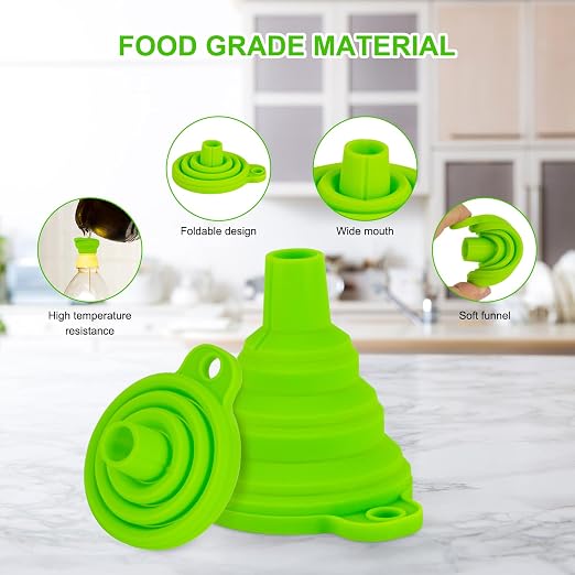 Kitchen Funnel Set 7 Pack, Collapsible Silicone Funnel - Image 4