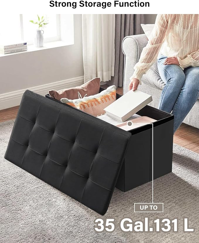 Folding Storage Ottoman, Velvet Storage Bench, Removable Divider, - Image 3