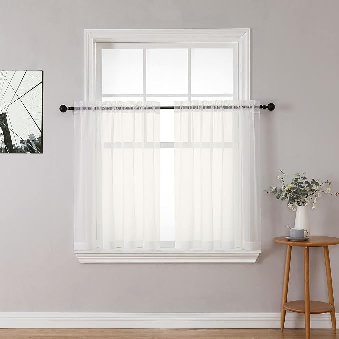 Chyhomenyc Ivory Sheer Curtains Tier 36 inch Length 2 Panels, Light Filtering by Chyhomenyc