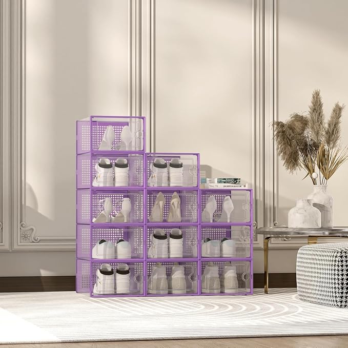 Kuject X-Large Shoe Storage Boxes Organizers Clear Plastic Stackable 12 Pack - Image 7